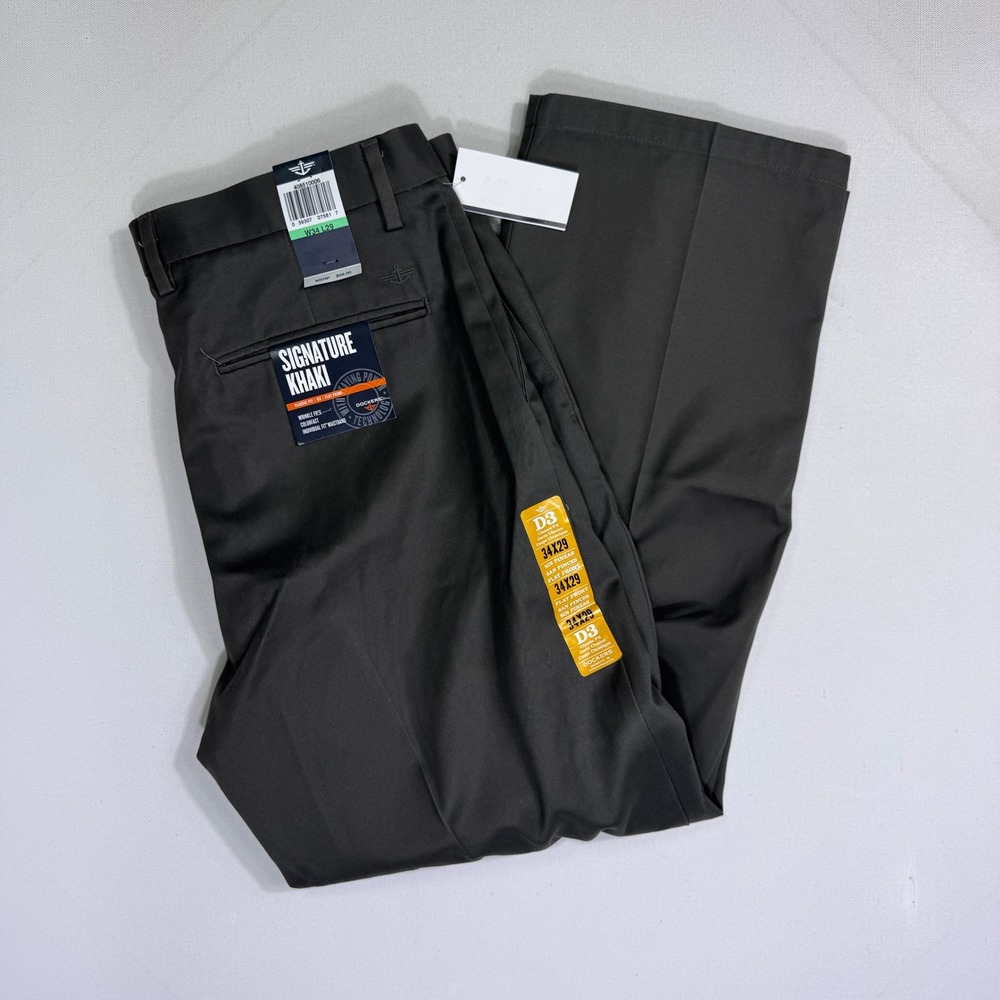 Dockers Signature Khaki D3 Classic Fit Flat Front Pants Mens 34x29 (35x29) NWT